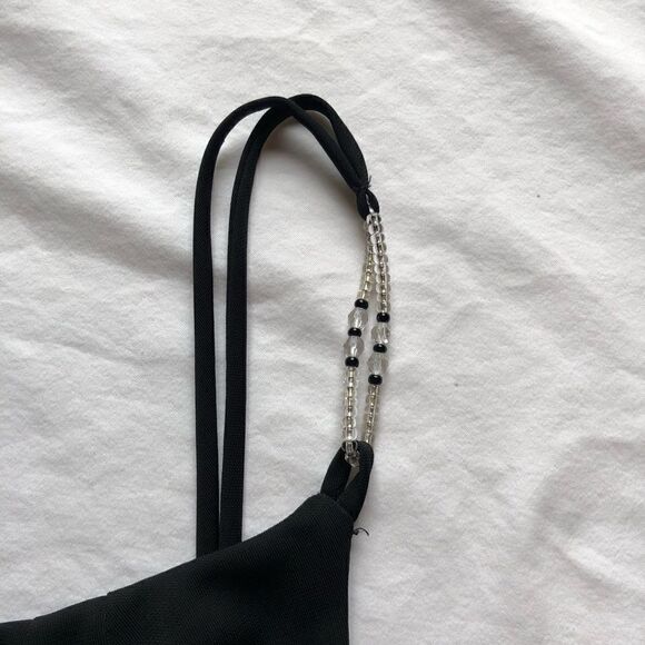 Bisou Bisou Black strappy dress midi lined beads on straps Small - Picture 2 of 7